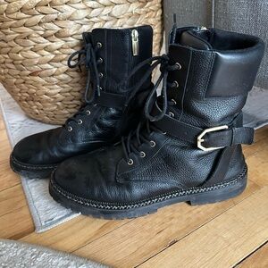 Vince Camuto Women’s Black Leather Combat Boots Gold Hardware Size 9
